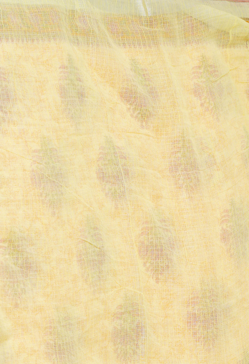 Yellow Pure Block Printed Kota Cotton Saree-UNM71532