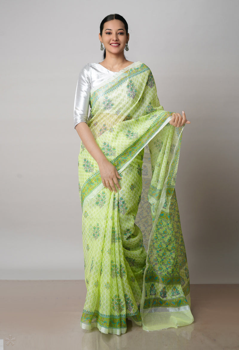 Green Pure Block Printed Kota Cotton Saree-UNM71533