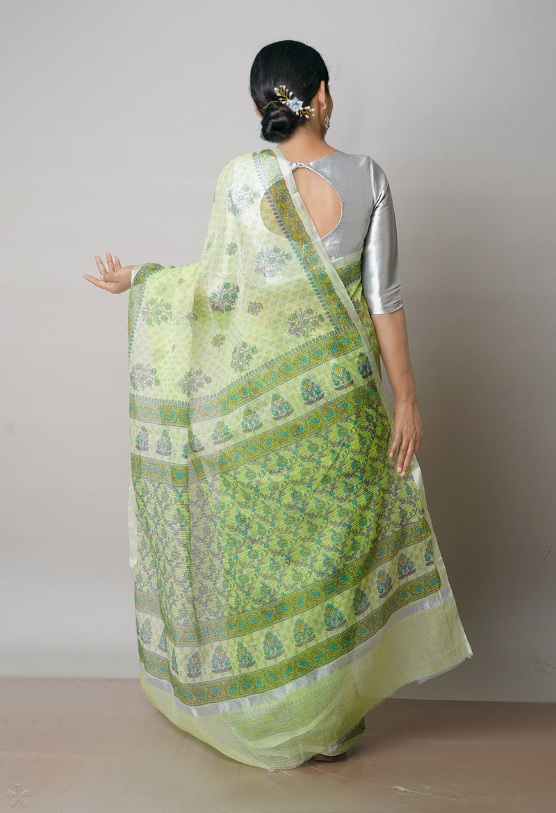 Green Pure Block Printed Kota Cotton Saree-UNM71533