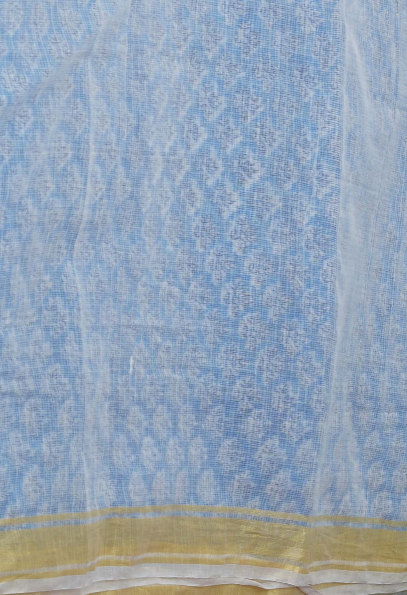 Blue Pure Block Printed Kota Cotton Saree-UNM71541