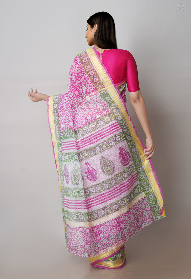 Pink Pure Block Printed Kota Cotton Saree-UNM71543