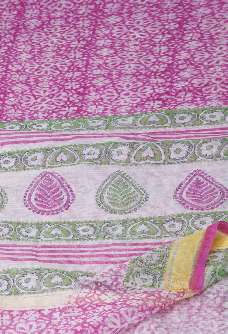 Pink Pure Block Printed Kota Cotton Saree-UNM71543