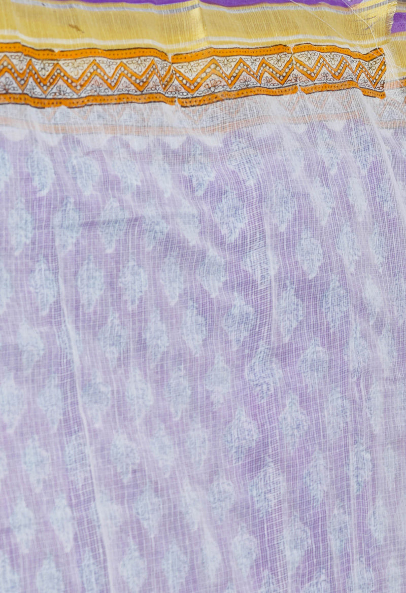 Purple Pure Block Printed Kota Cotton Saree-UNM71546