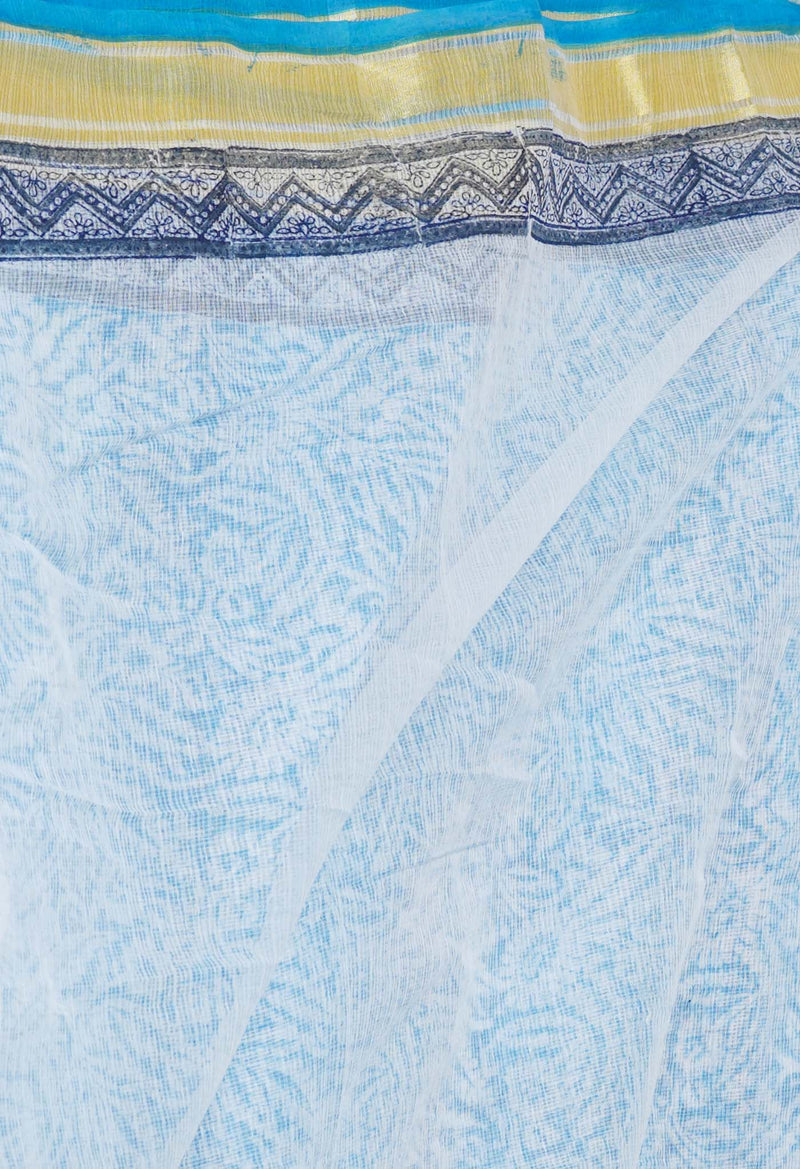 Blue Pure Block Printed Kota Cotton Saree-UNM71547