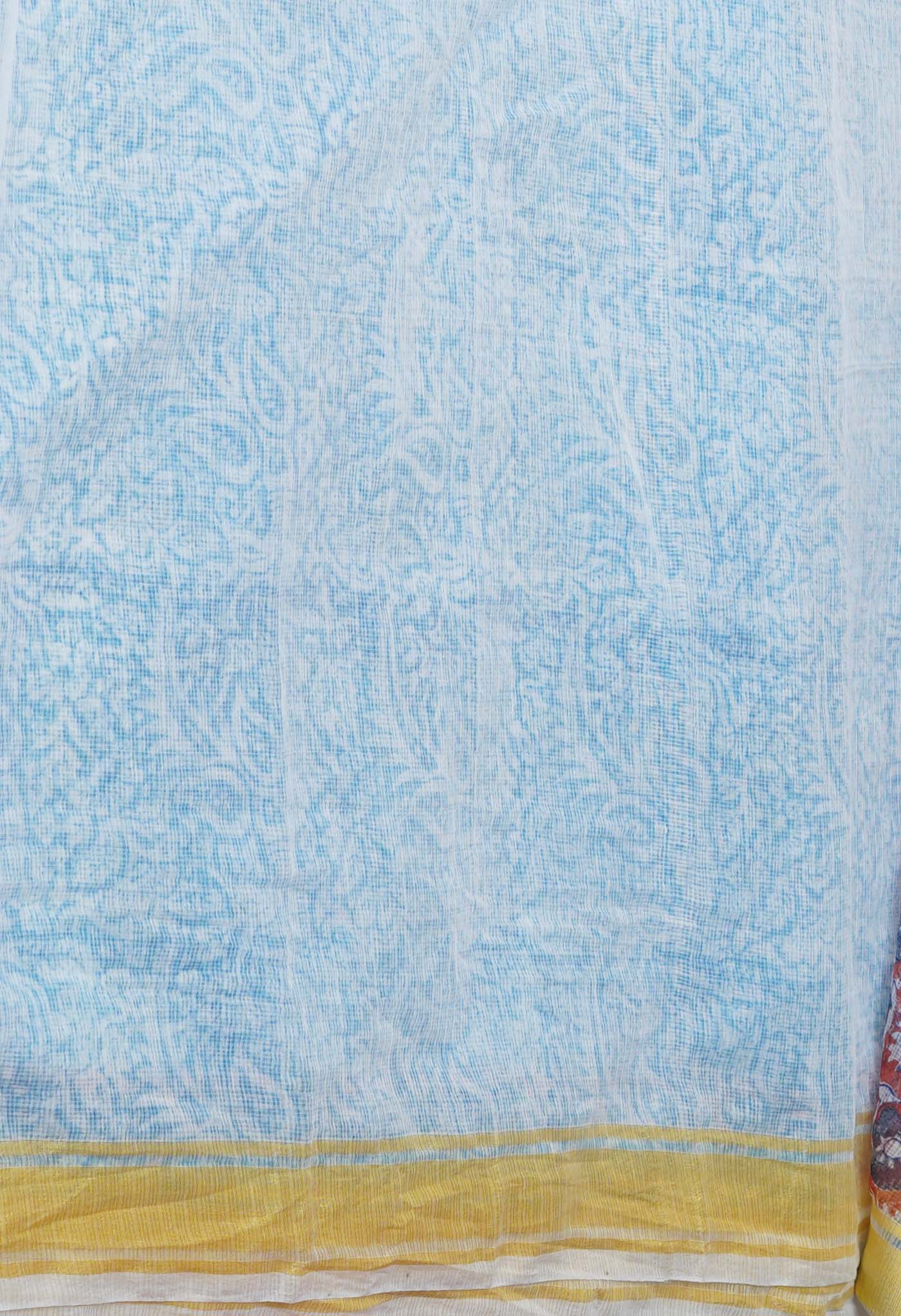 Blue Pure Block Printed Kota Cotton Saree-UNM71548