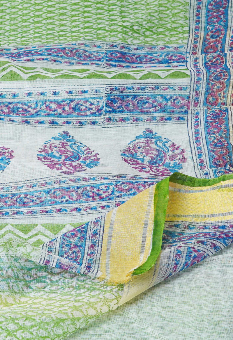 Green Pure Block Printed Kota Cotton Saree-UNM71558
