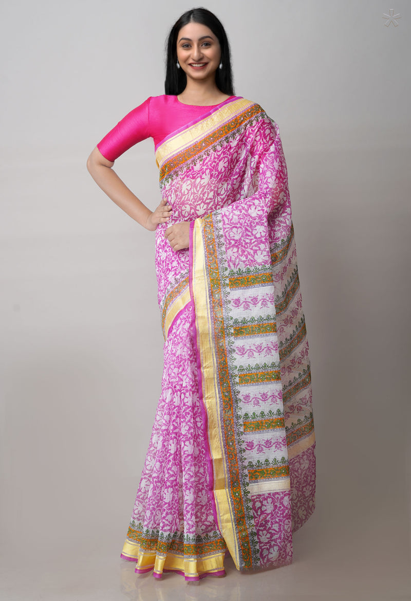 Pink Pure Block Printed Kota Cotton Saree-UNM71561