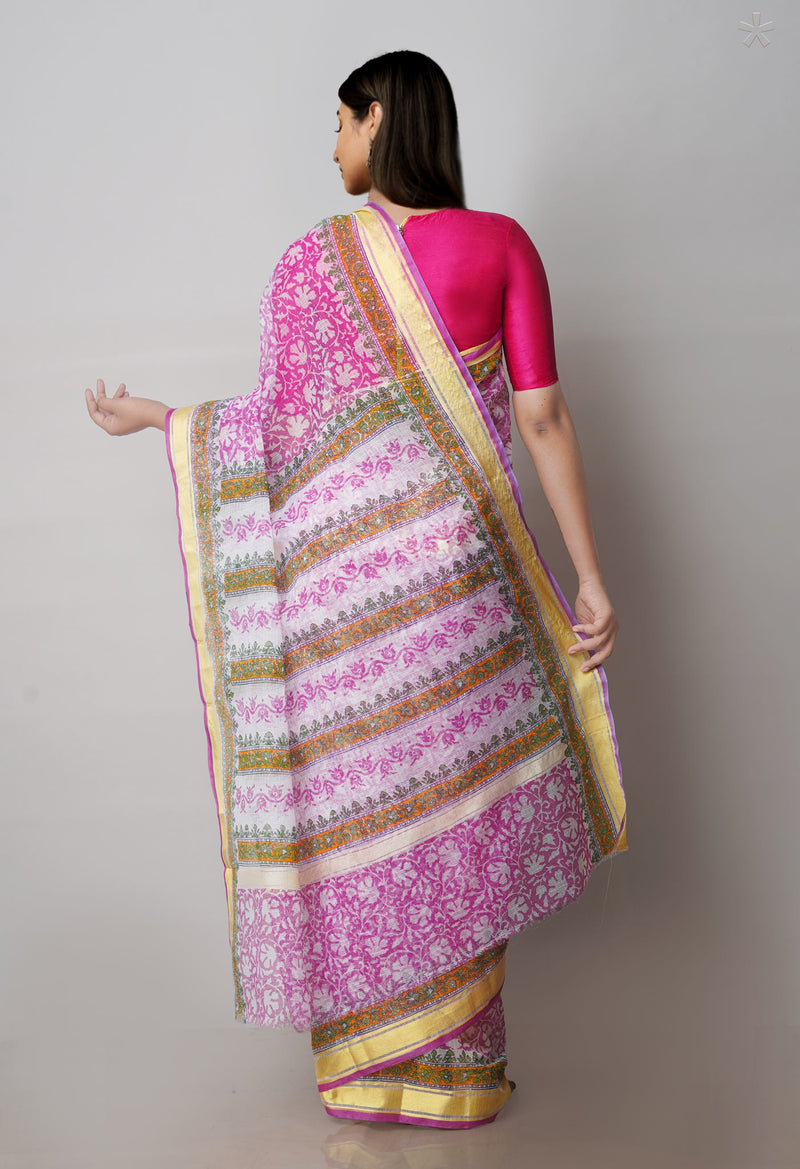 Pink Pure Block Printed Kota Cotton Saree-UNM71561