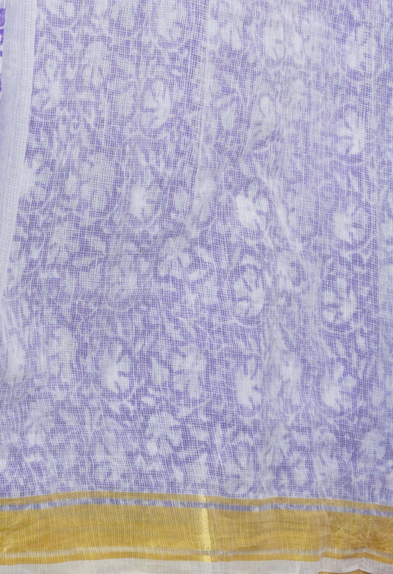 Violet Pure Block Printed Kota Cotton Saree-UNM71563
