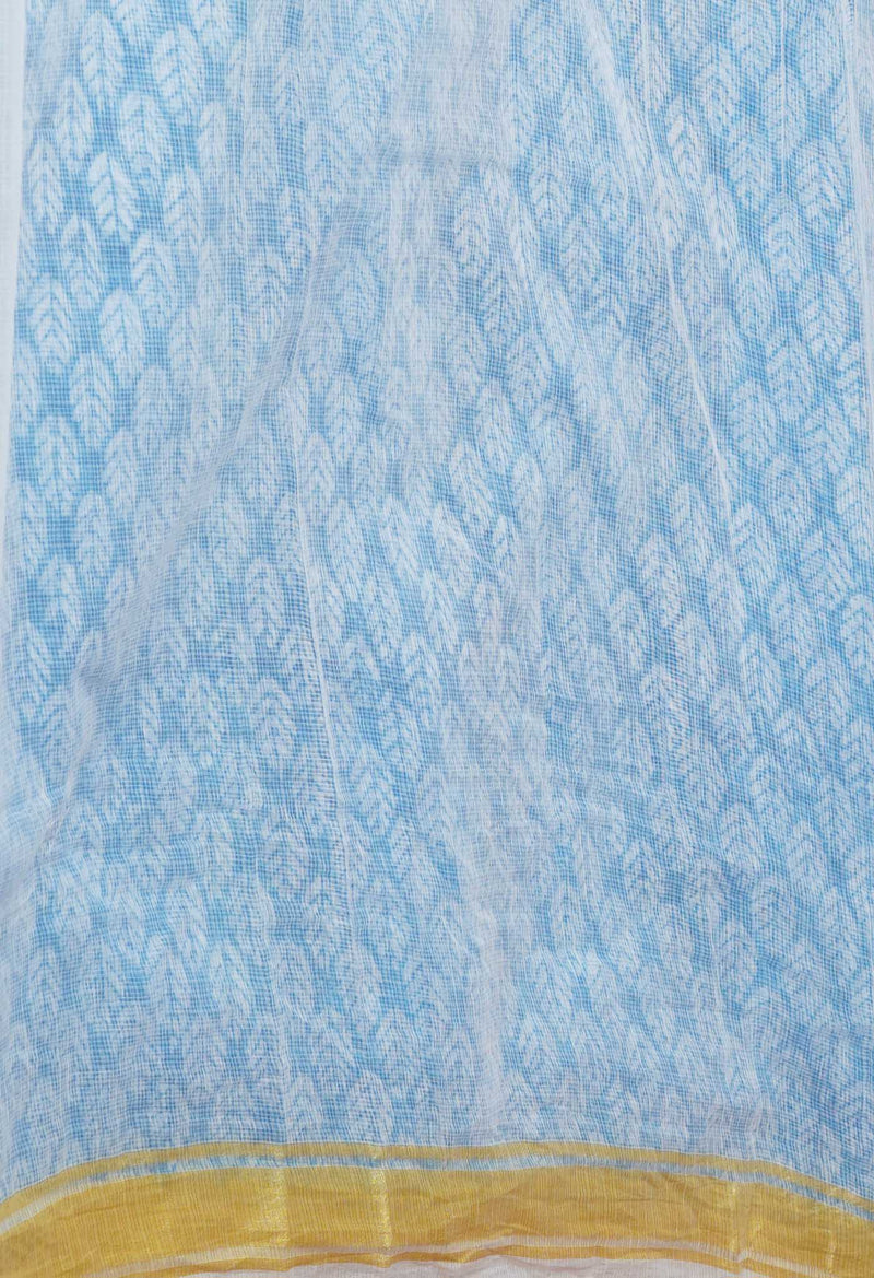 Blue Pure Block Printed Kota Cotton Saree-UNM71564
