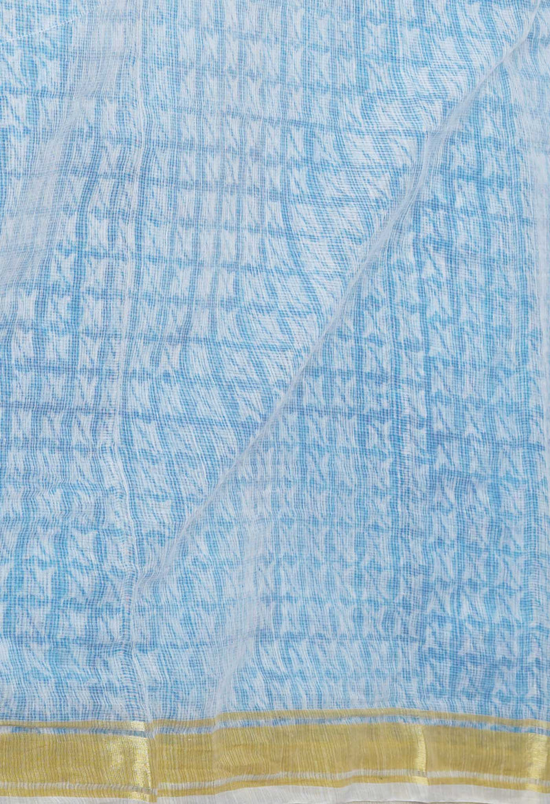Blue Pure Block Printed Kota Cotton Saree-UNM71570