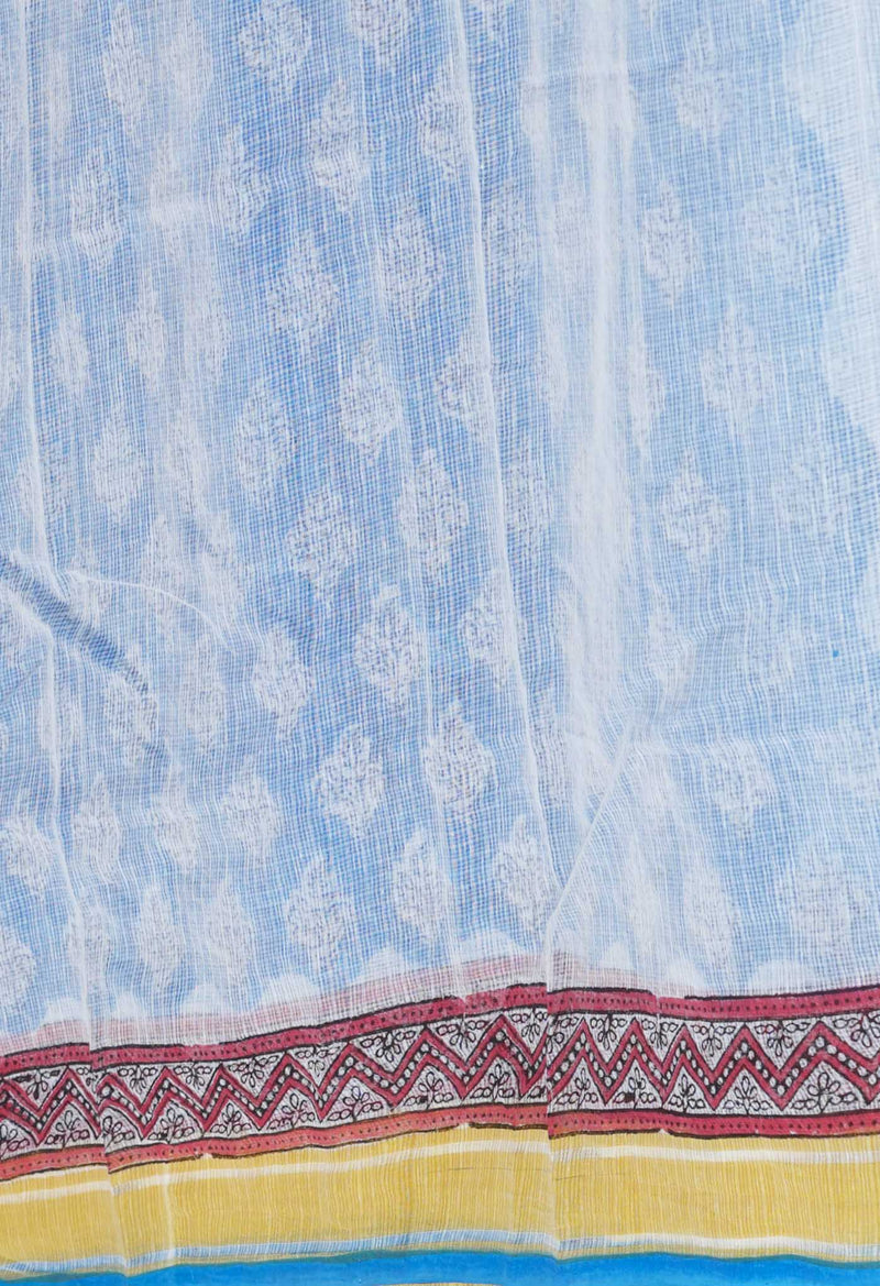 Blue Pure Block Printed Kota Cotton Saree-UNM71573