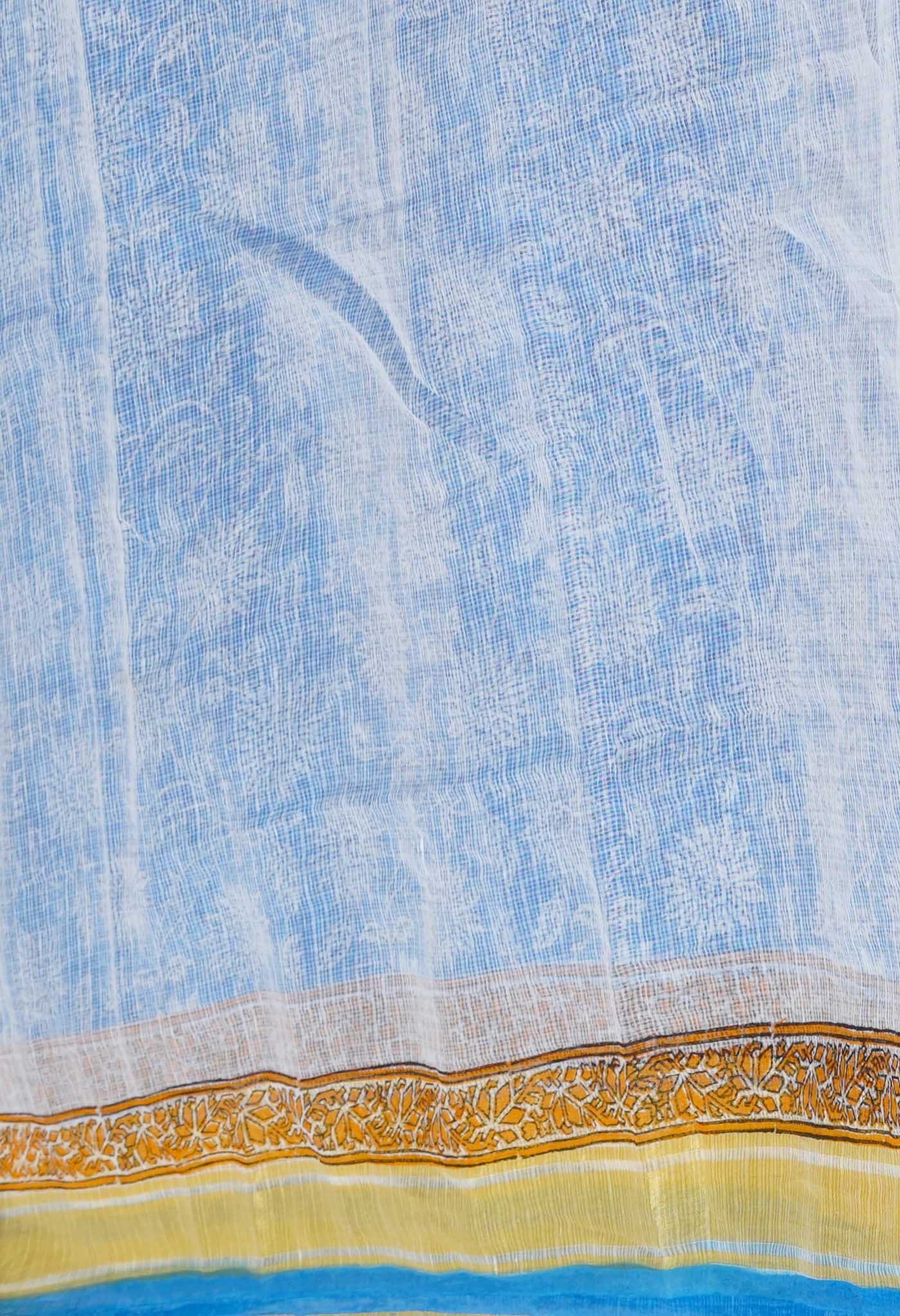 Blue Pure Block Printed Kota Cotton Saree-UNM71574