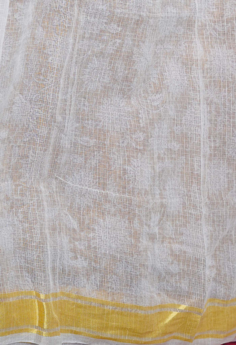 Cream Pure Block Printed Kota Cotton Saree-UNM71577