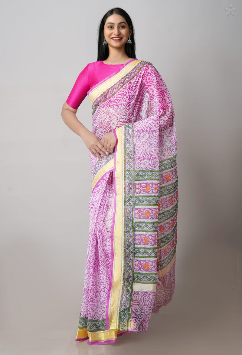 Pink Pure Block Printed Kota Cotton Saree-UNM71578