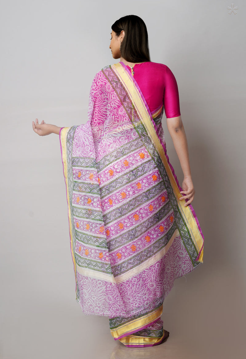 Pink Pure Block Printed Kota Cotton Saree-UNM71578