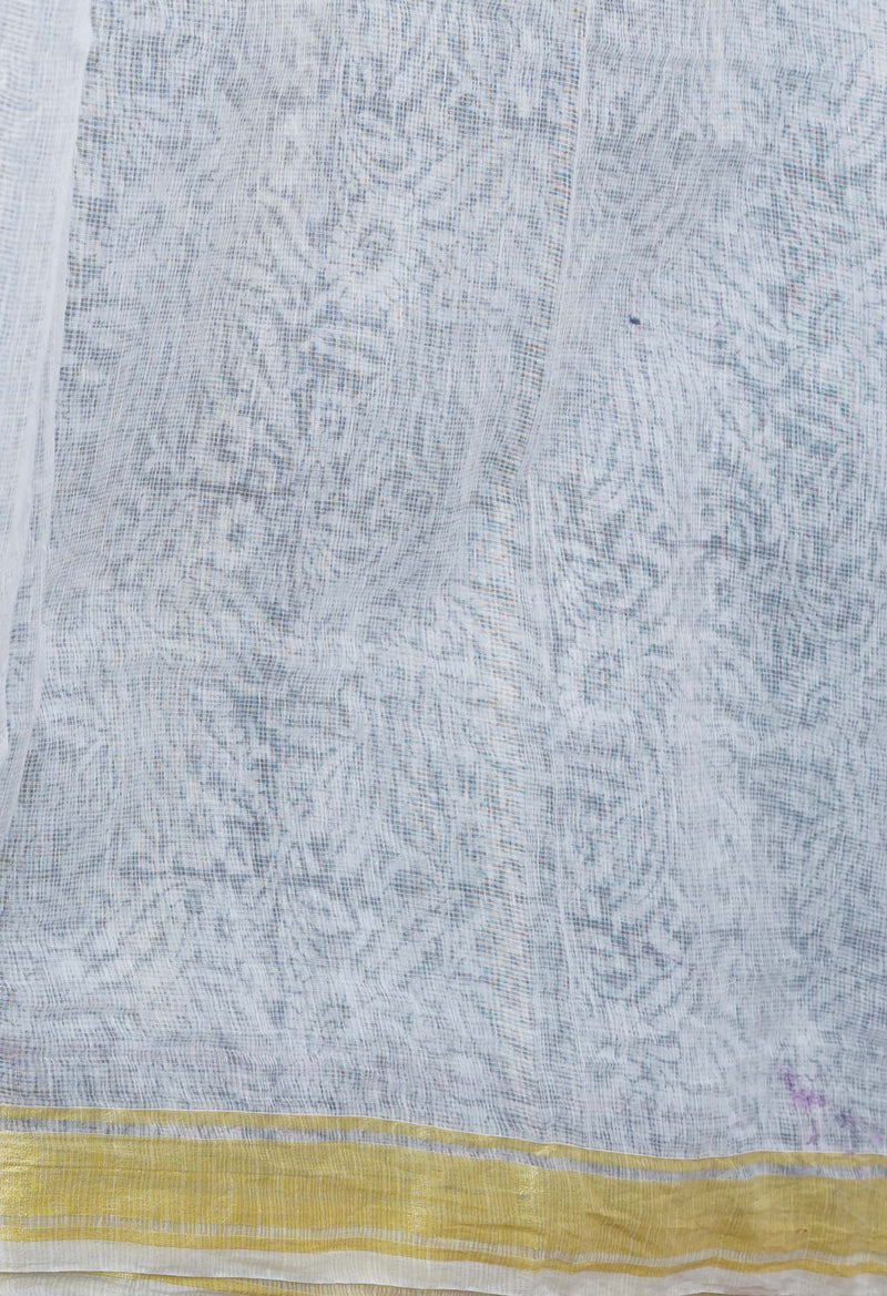 Grey Pure Block Printed Kota Cotton Saree-UNM71579