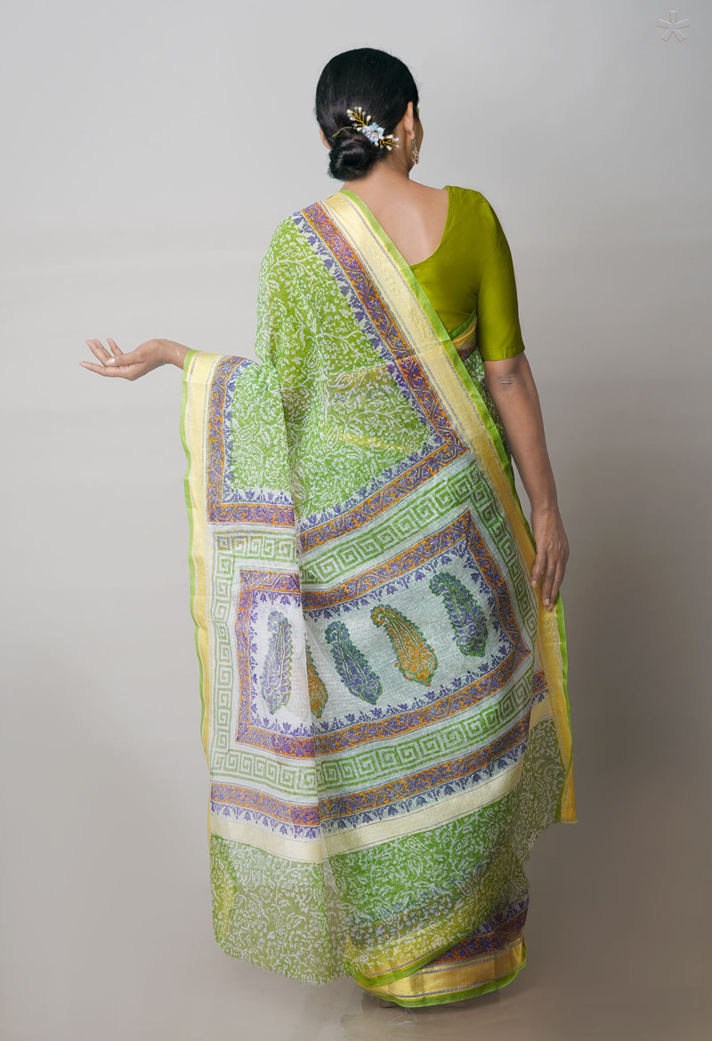 Green Pure Block Printed Kota Cotton Saree-UNM71582