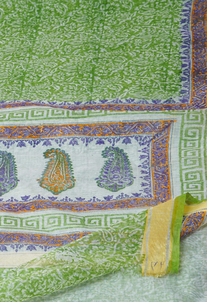 Green Pure Block Printed Kota Cotton Saree-UNM71582