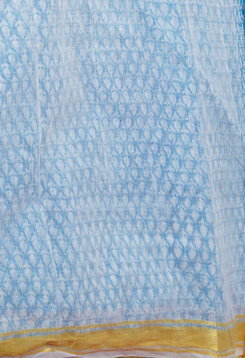 Blue Pure Block Printed Kota Cotton Saree-UNM71585