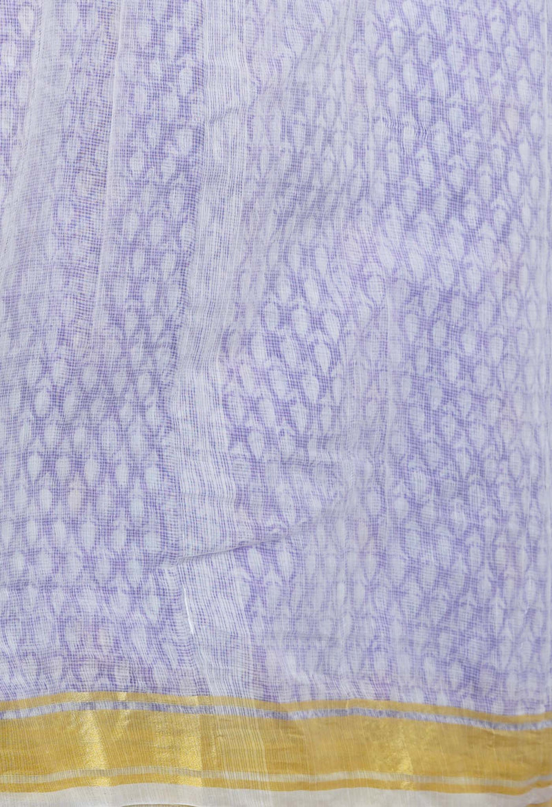 Purple Pure Block Printed Kota Cotton Saree-UNM71593