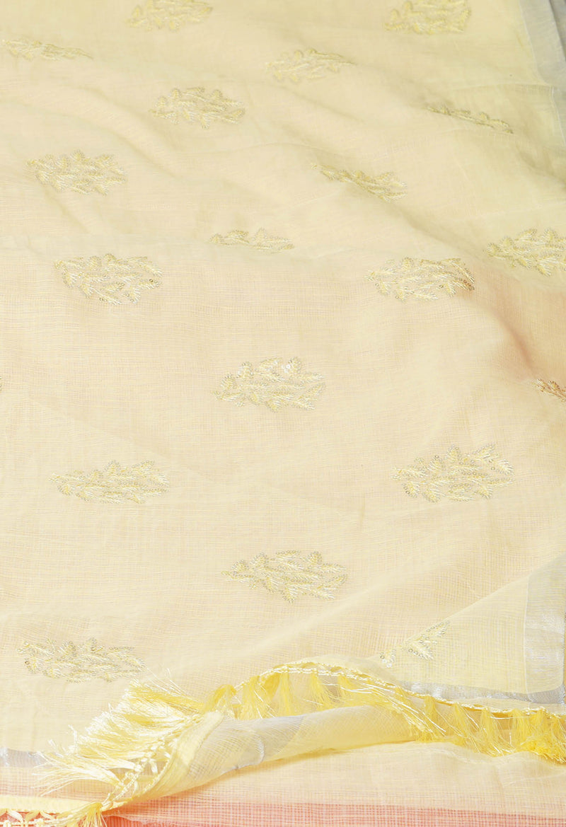 Yellow Pure Sequence Embroidery Kota Cotton Saree-UNM71600