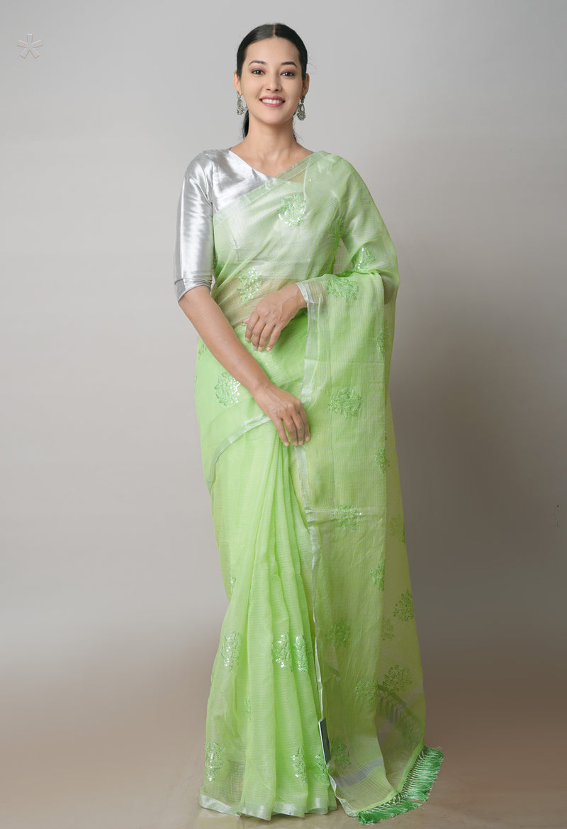 Green Pure Sequence Embroidery Kota Cotton Saree-UNM71603