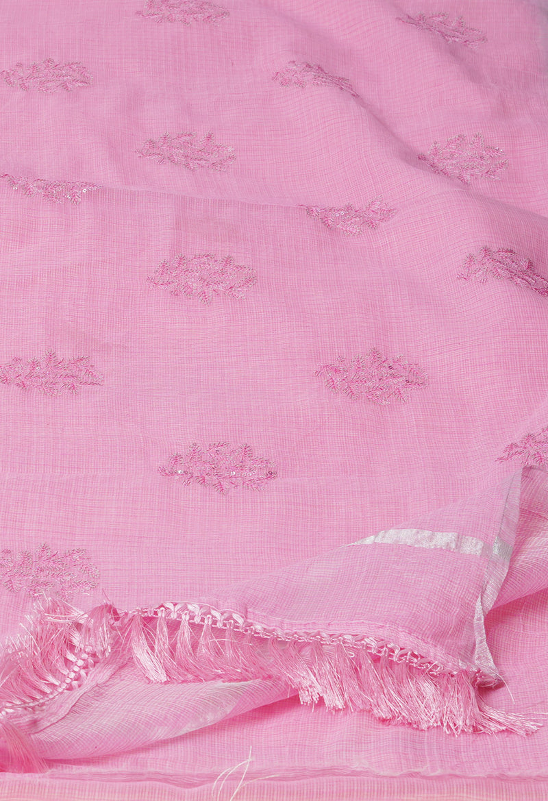 Pink Pure Sequence Embroidery Kota Cotton Saree-UNM71605