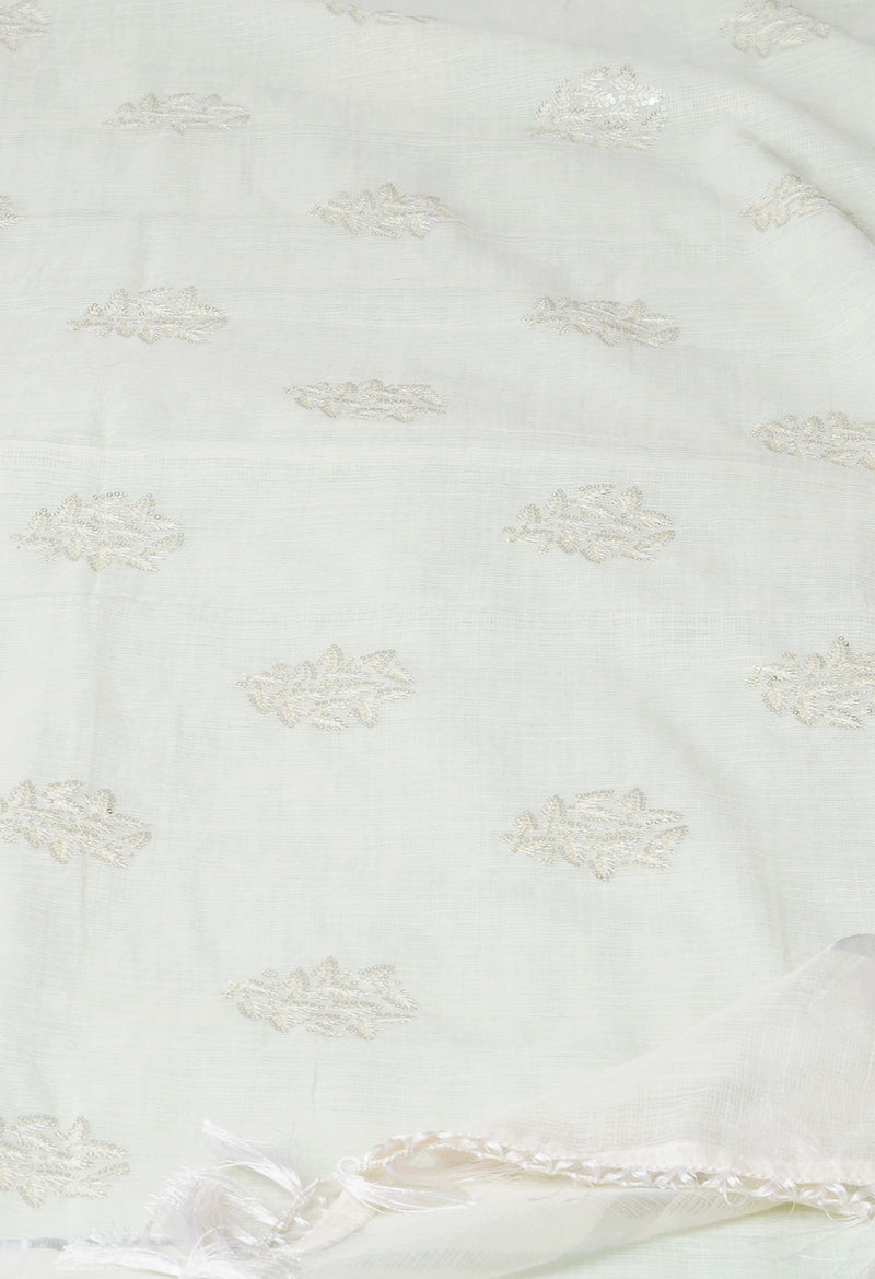 Off White Pure Sequence Embroidery Kota Cotton Saree-UNM71606