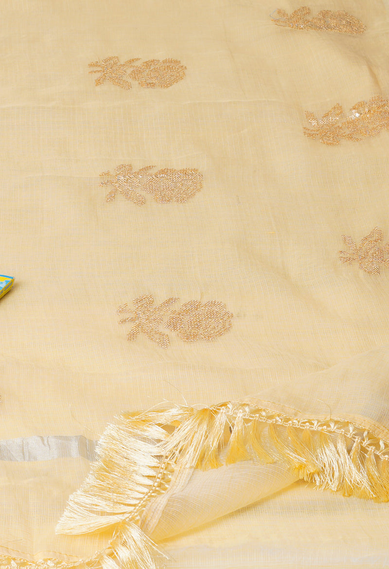 Yellow Pure Sequence Embroidery Kota Cotton Saree-UNM71607