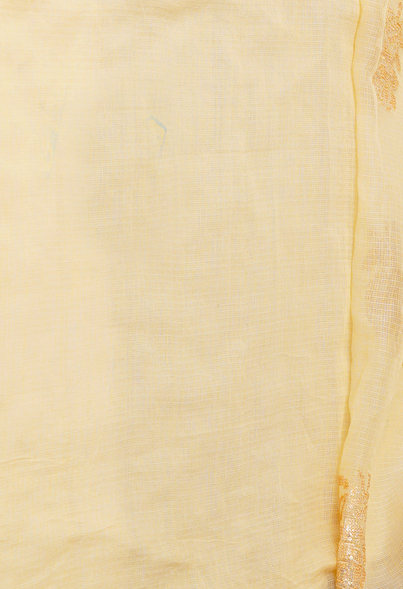 Yellow Pure Sequence Embroidery Kota Cotton Saree-UNM71607