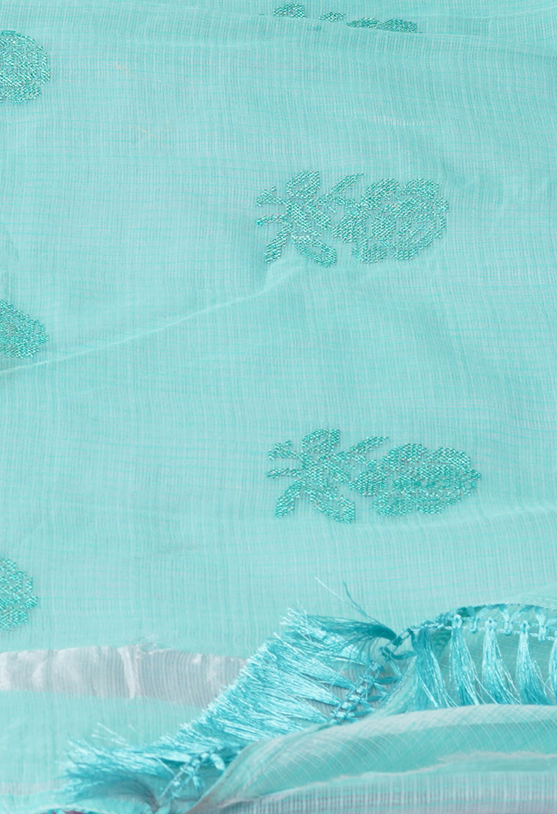 Turquoise Blue Pure Sequence Embroidery Kota Cotton Saree-UNM71609
