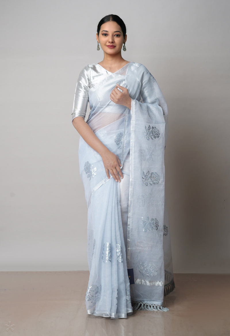 Pale Grey Pure Sequence Embroidery Kota Cotton Saree-UNM71615