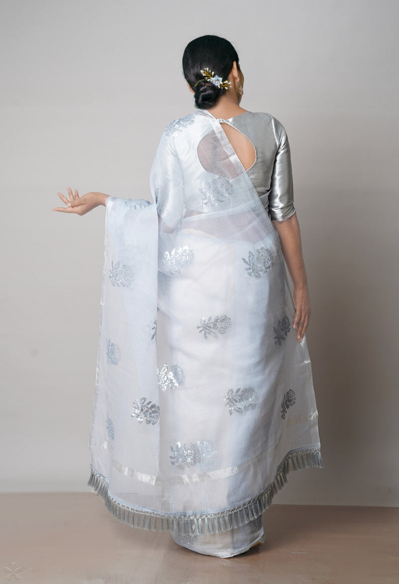 Pale Grey Pure Sequence Embroidery Kota Cotton Saree-UNM71615