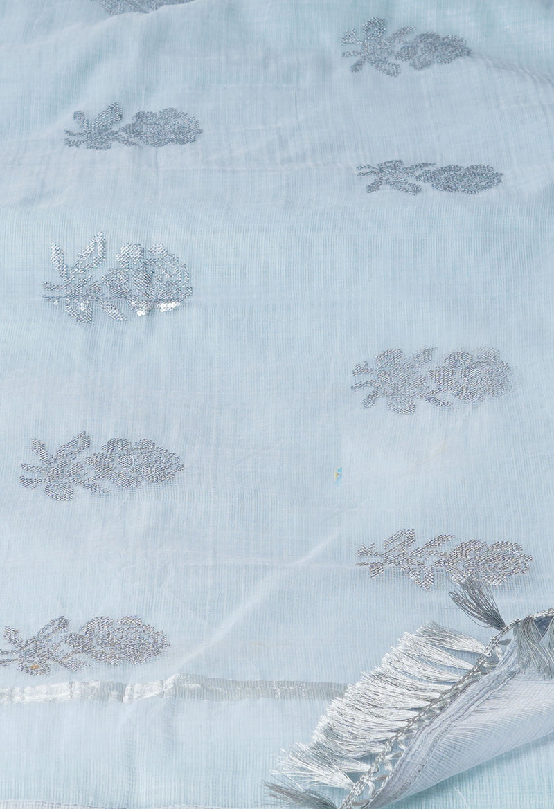 Pale Grey Pure Sequence Embroidery Kota Cotton Saree-UNM71615