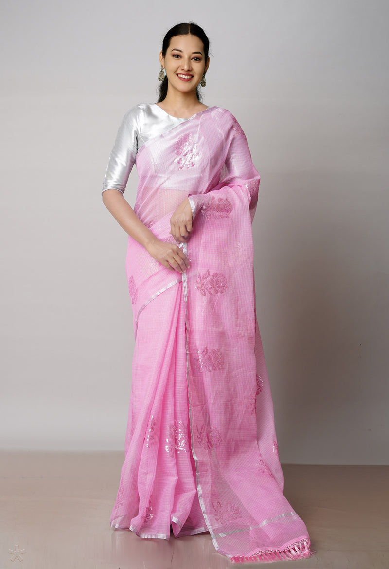 Pink Pure Sequence Embroidery Kota Cotton Saree-UNM71616