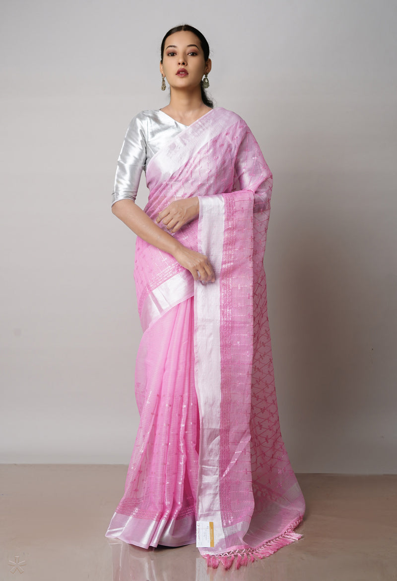 Pink Pure Sequence Embroidery Kota Cotton Saree-UNM71617