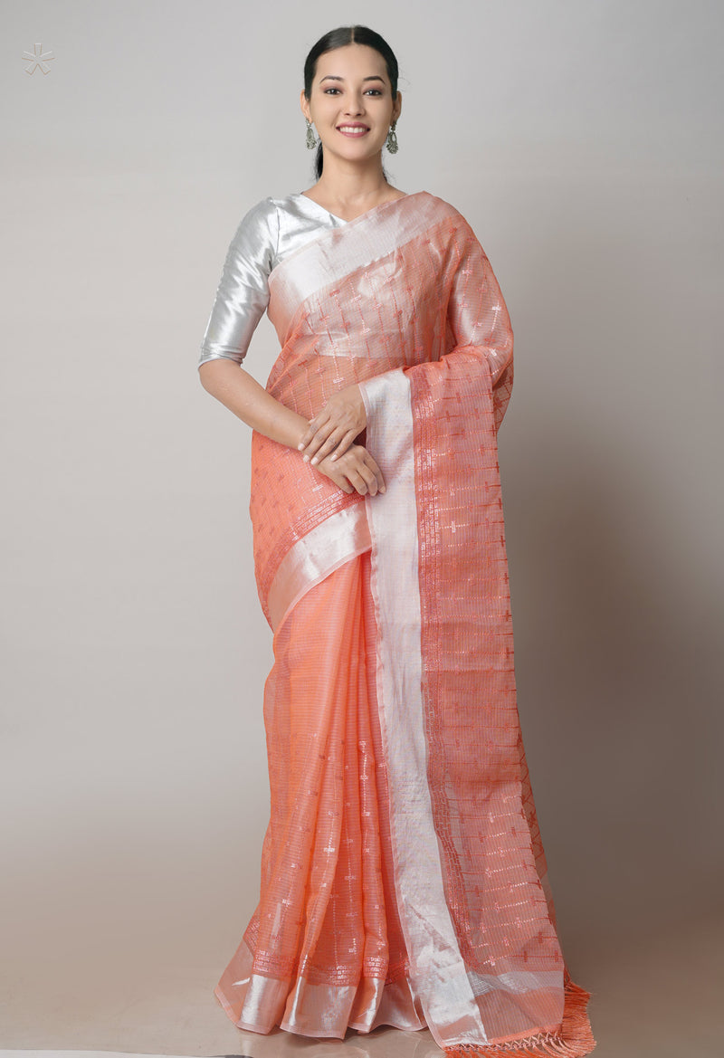 Orange Pure Sequence Embroidery Kota Cotton Saree-UNM71618