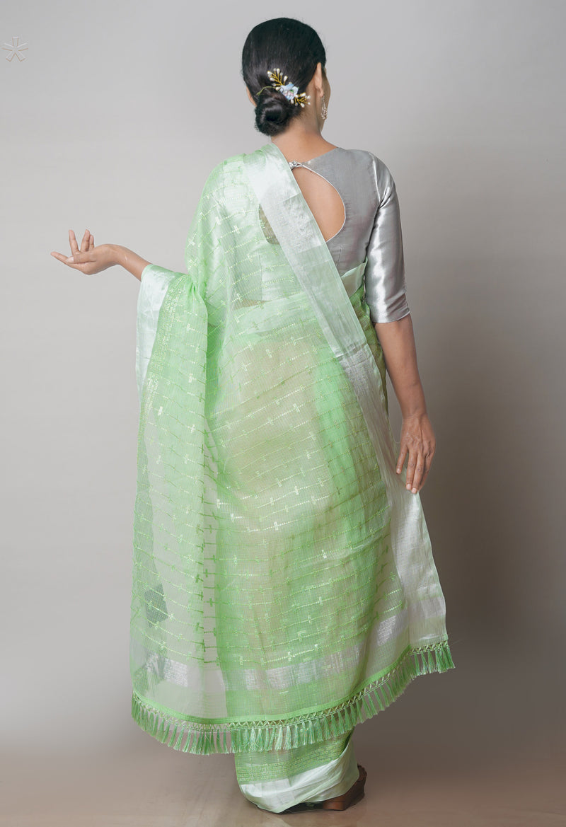 Green Pure Sequence Embroidery Kota Cotton Saree-UNM71619