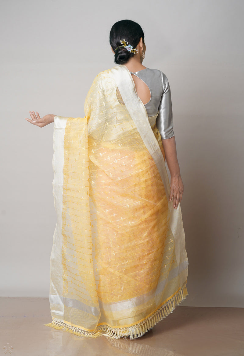Yellow Pure Sequence Embroidery Kota Cotton Saree-UNM71620
