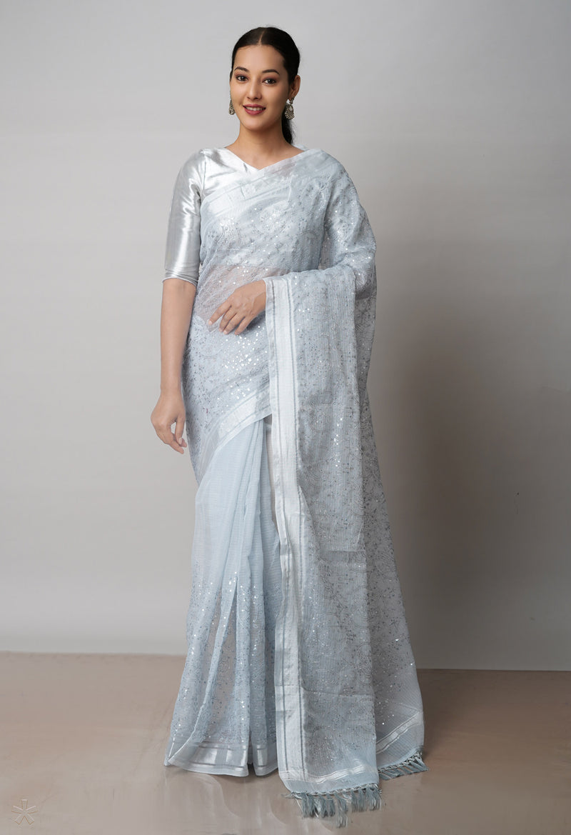 Grey Pure Sequence Embroidery Kota Cotton Saree-UNM71623