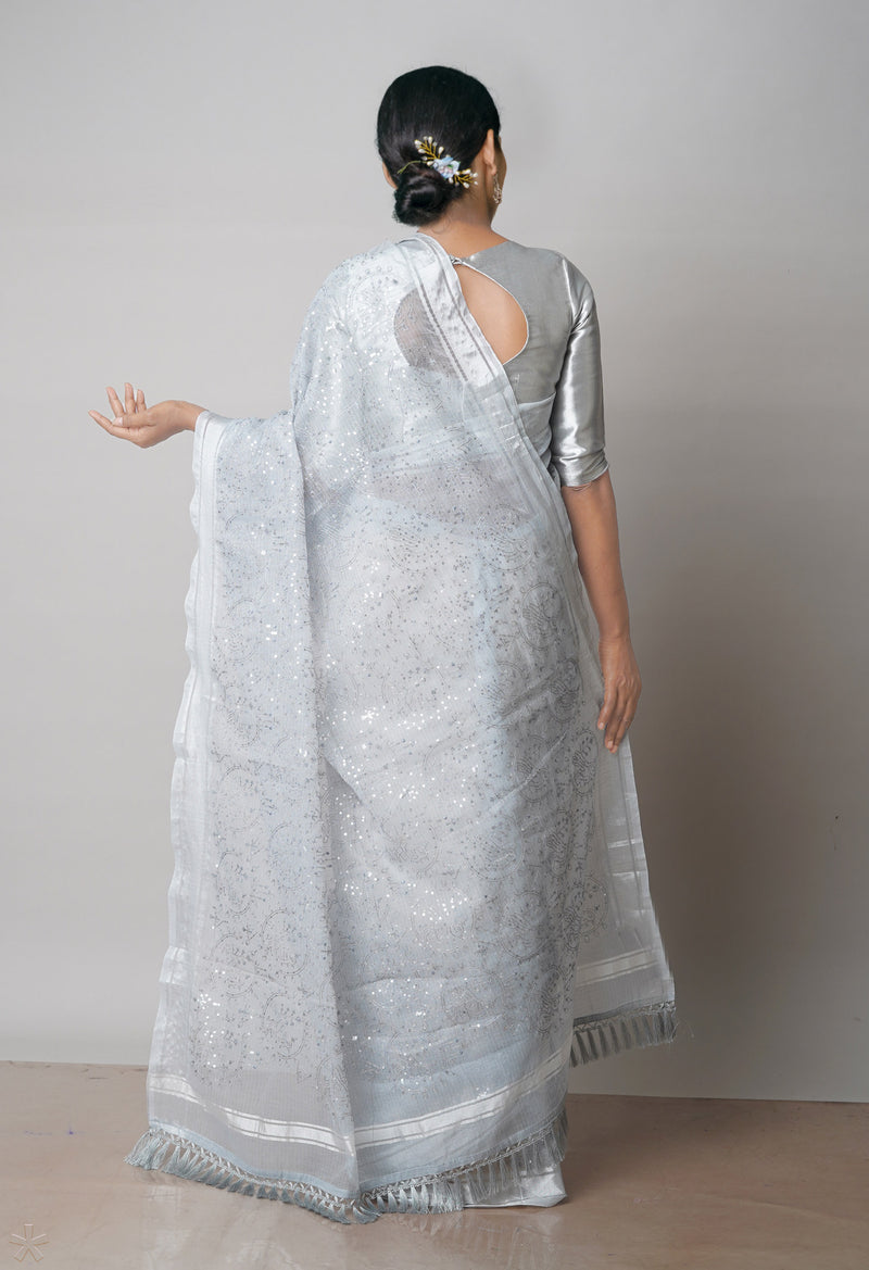 Grey Pure Sequence Embroidery Kota Cotton Saree-UNM71623