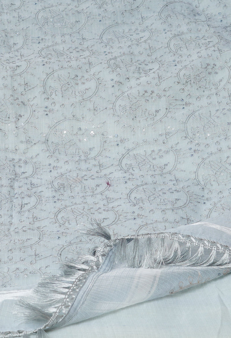 Grey Pure Sequence Embroidery Kota Cotton Saree-UNM71623