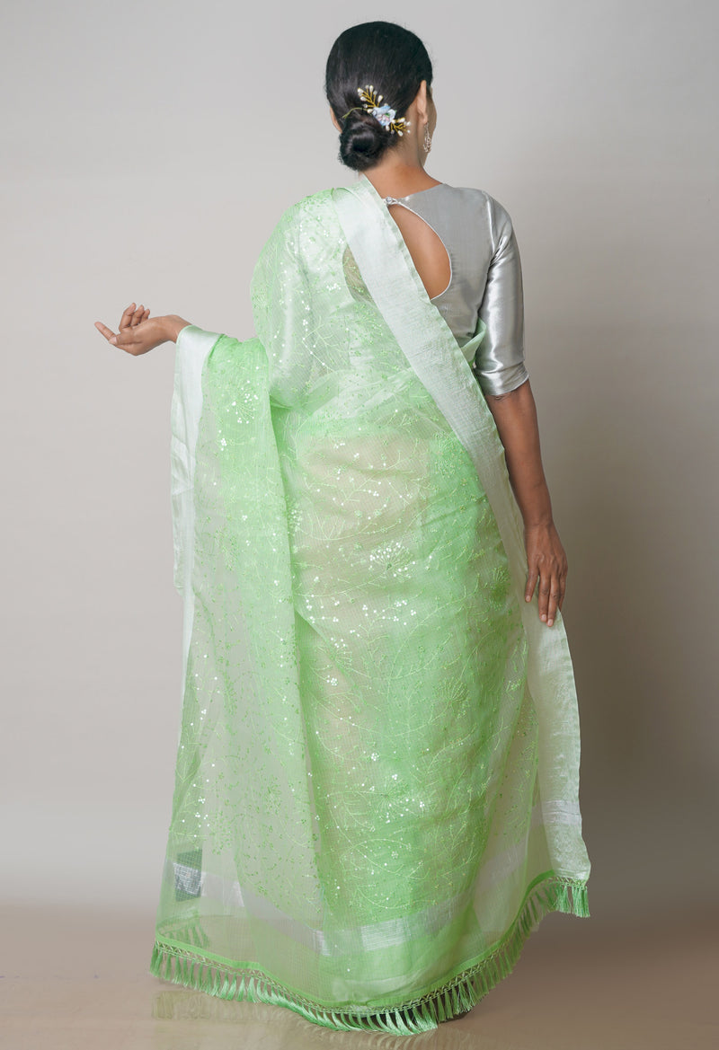 Green Pure Sequence Embroidery Kota Cotton Saree-UNM71624