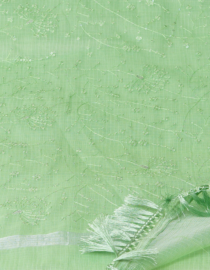 Green Pure Sequence Embroidery Kota Cotton Saree-UNM71624