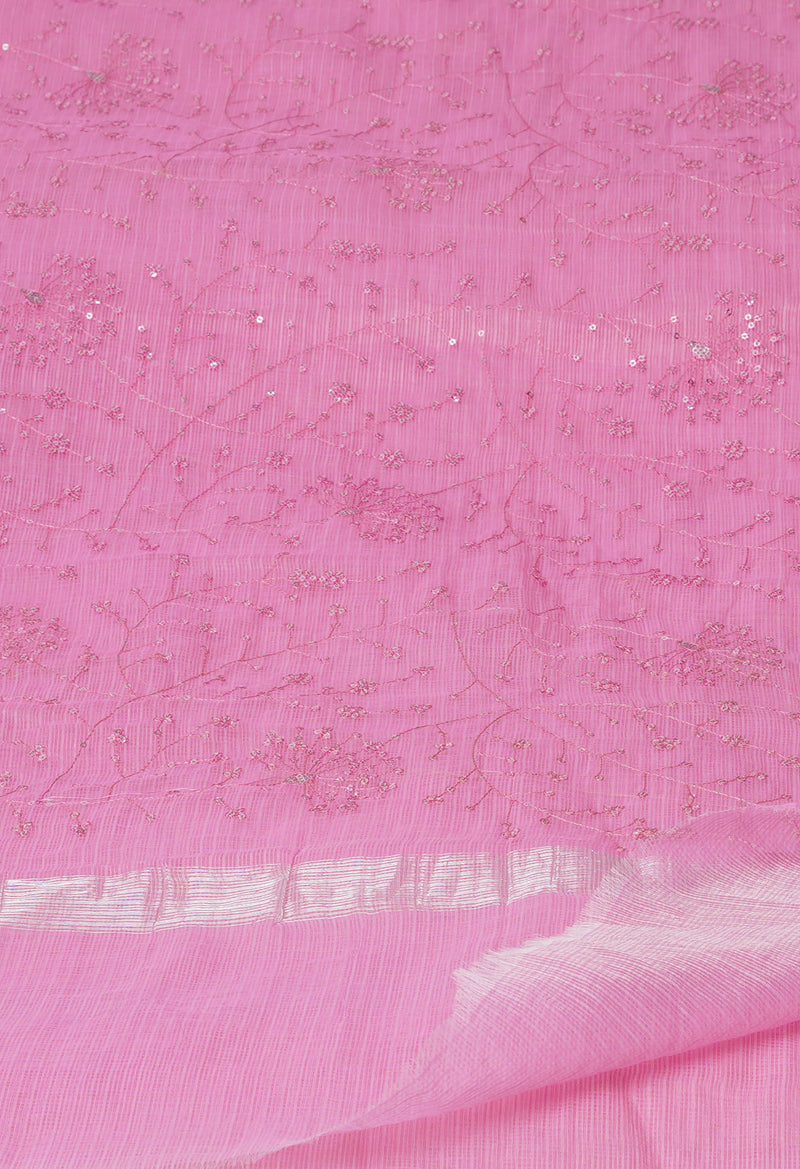 Pink Pure Sequence Embroidery Kota Cotton Saree-UNM71625