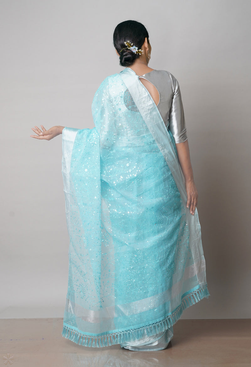 Blue Pure Sequence Embroidery Kota Cotton Saree-UNM71626