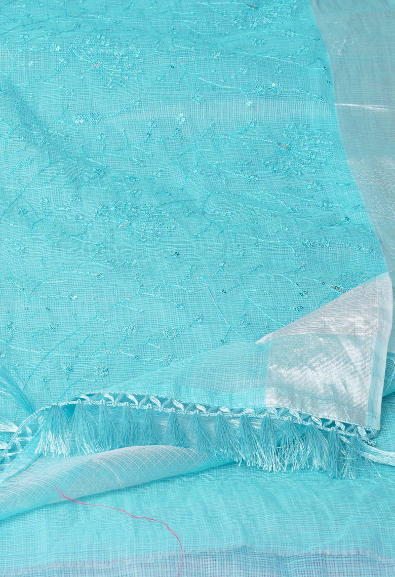 Blue Pure Sequence Embroidery Kota Cotton Saree-UNM71626
