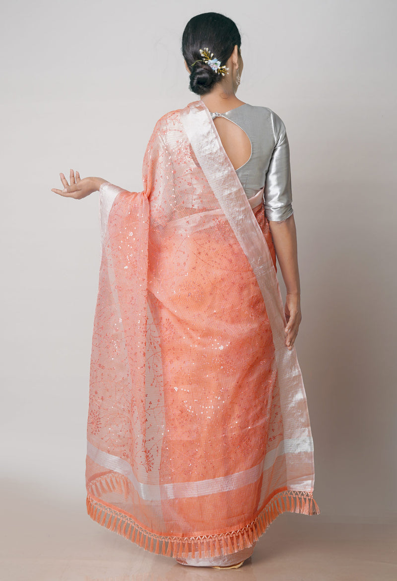 Orange Pure Sequence Embroidery Kota Cotton Saree-UNM71627