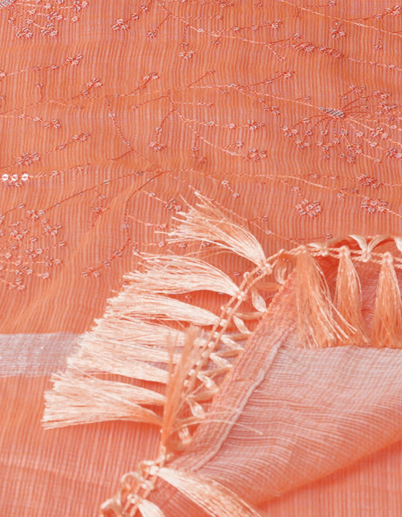 Orange Pure Sequence Embroidery Kota Cotton Saree-UNM71627